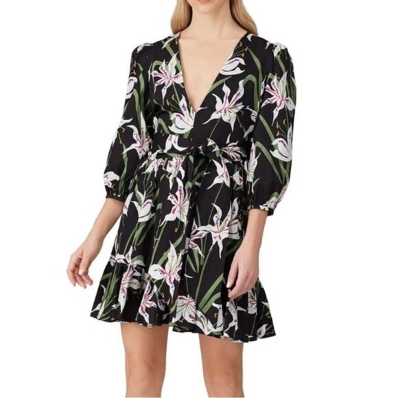 Borgo de Nor Anita Black Floral Print Cotton Mini Dress READ Size 10 - Picture 1 of 8